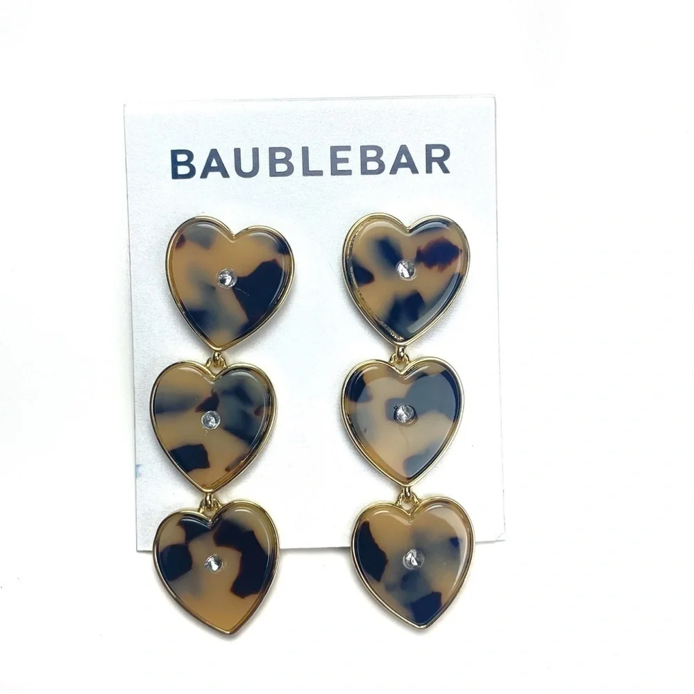 BAUBLEBAR | Gold Tone Heart Tortoise Resin Drop Tiered Dangle Earrings Women's